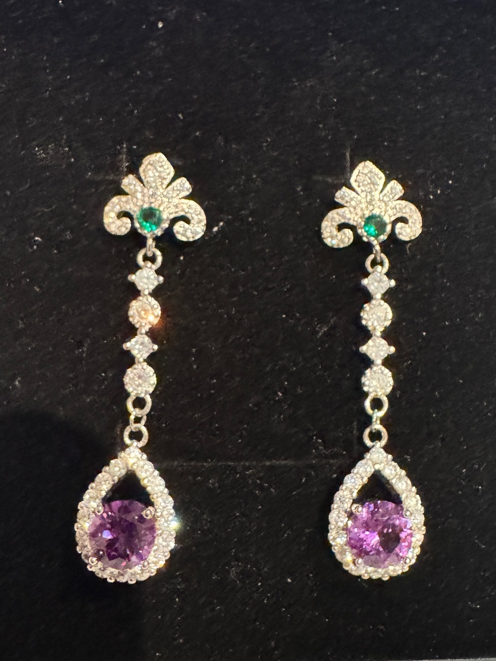Moissanite 925 Sterling silver Elegant Purple Teardrop Dangle Earrings